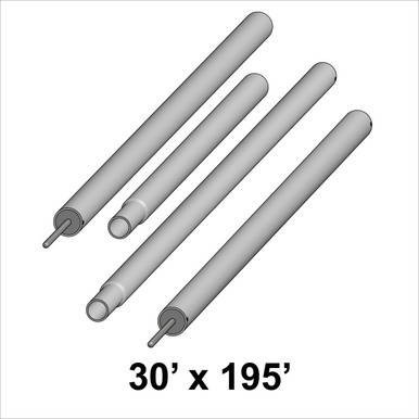 Celina Tent 30' x 195' Premiere I Series Pole Kit, image showing five long, silver-colored tent poles laid out parallel.