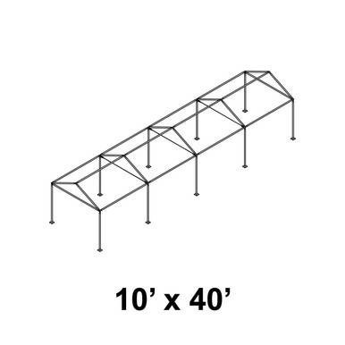 Celina Tent 10' x 40' Gable Series Frame, a steel framework structure for outdoor tent setup with a rectangular shape and support beams.