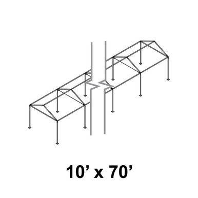 Celina Tent 10' x 70' Gable Series Frame, a metal-framed outdoor tent with a gable roof design and open sides.