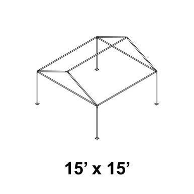 Celina Tent 15' x 15' Gable Series Frame, skeletal structure of a 15 by 15-foot gable-style tent with a metal frame and open roof design.