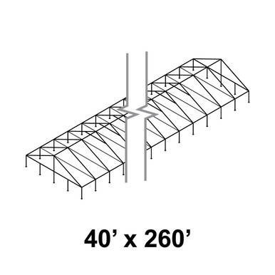 Celina Tent 40' x 260' Gable Series Frame, industrial event or storage tent with metal framework and gable roof design.