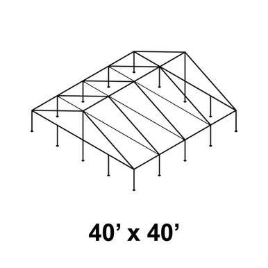 Celina Tent 40' x 40' Gable Series Frame, a large outdoor camping and event tent with a sturdy metal frame and peaks for structural support.