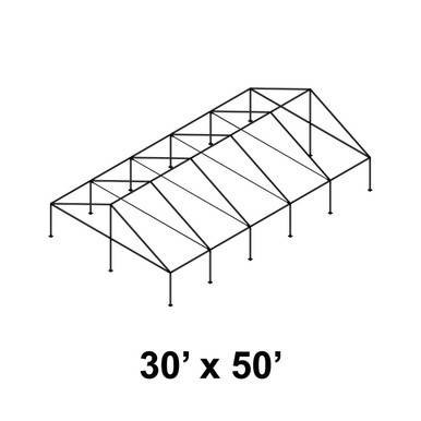 Celina Tent 30' x 50' Gable Series Frame, line drawing of a large outdoor canopy structure with a gabled roof and support poles.