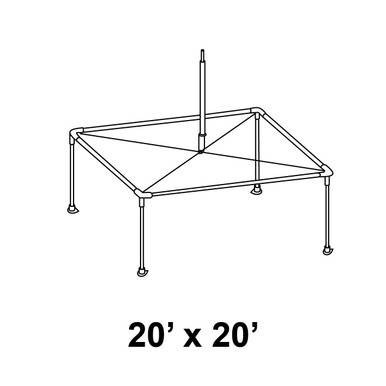 Celina Tent 20' x 20' Pinnacle High Peak Cross Cable Kit, line drawing of a 20x20 foot tent frame with support poles and cross cables.