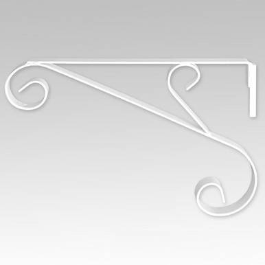 20'' Center Pole Hanger, white metal decorative hook with scroll design for hanging items.