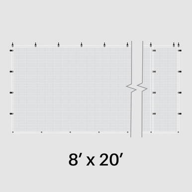 8' x 20' White Mesh Sidewall, blueprint layout of the sidewall showing its dimensions and design.