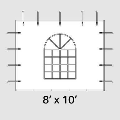 8' x 10' Window Pinnacle Wall, blueprint diagram of architectural wall with window opening and scaffolding supports.