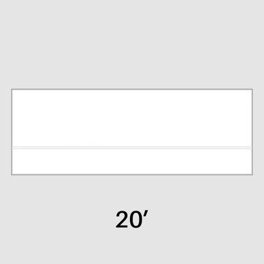 20' White Fast Shade Backdrop, a large white fabric backdrop with a smooth surface and measurement label of 20 feet.