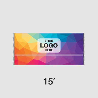 15' Full Print Fast Shade Sidewall, colorful poly fabric sidewall with customizable logo area and stitched edges.