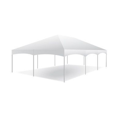 Master Series Winter Package Kit, large white outdoor tent with canopy and poles for winter events.