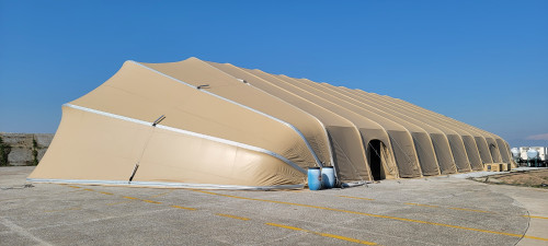 83'W x 164'L Large Area Maintenance Shelter (LAMS), Tri-Lid Ends, Tan