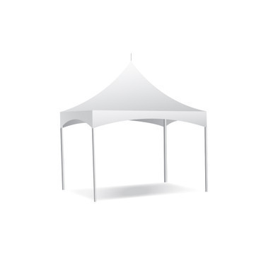 10' X 10' Pinnacle Series High Peak Frame Tent / Cross Cable Marquee, complete white outdoor event tent with high peak roof and supporting poles.