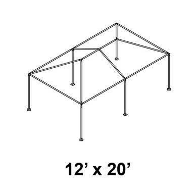 12' x 20' Classic Frame Aluminum Single Tube 8' Pole and Fitting Kit, technical line drawing of the garden or event canopy frame with support poles and fittings.