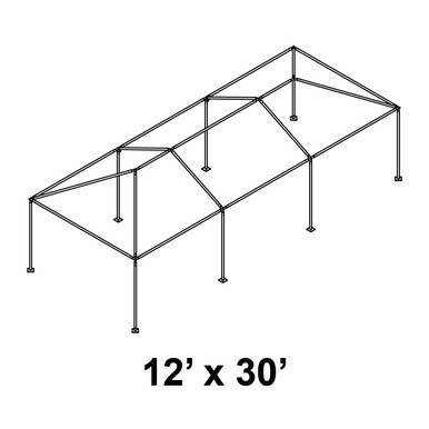 12' x 30' Classic Frame Aluminum Single Tube 8' Pole and Fitting Kit, line drawing of a large rectangular frame structure with multiple poles and fittings.