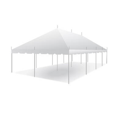 20' X 40' Classic Pole Tent, White Top, 7' Galvanized Kit, image of large white outdoor event tent with poles and a peaked roof structure.