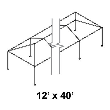 12' x 40' Classic Frame Aluminum Single Tube 10' Pole and Fitting Kit, line drawing of a rectangular outdoor canopy frame with poles and fittings.