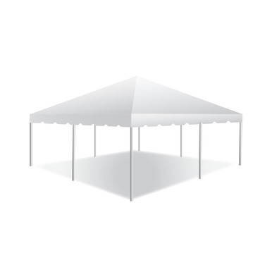 Celina Tent 20 x 20 Classic Series Frame Tent, 1 Piece Tent Top, Complete, white outdoor event tent with a peaked roof and sturdy frame, suitable for gatherings and celebrations.