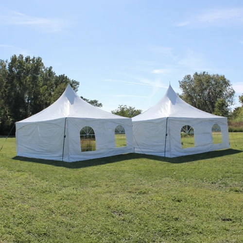 Weekend Warrior Revenue Bundle, Two white outdoor event tents set up on green grass under a blue sky