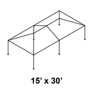 15' x 30' Classic Frame Aluminum Single Tube 8' Pole and Fitting Kit, technical drawing of a rectangular outdoor tent frame with poles, fittings, and a roof structure.