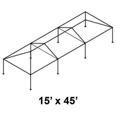 15' x 45' Classic Frame Aluminum Single Tube 8' Pole and Fitting Kit, a detailed line drawing of the rectangular frame structure with poles and fittings for outdoor or event use.