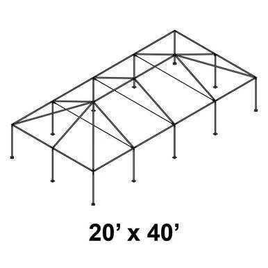 20' x 40' Classic Frame Aluminum Single Tube 9' Pole and Fitting Kit, a metal frame structure with a rectangular shape, constructed from aluminum tubes, supported by 9-foot poles, suitable for event tents or outdoor covers.