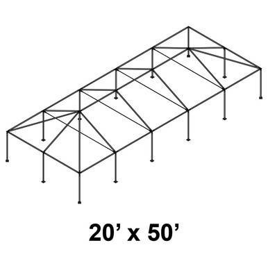 20' x 50' Classic Frame Aluminum Single Tube 8' Pole and Fitting Kit, illustration of a large rectangular outdoor shade structure with aluminum frame, single tube construction, and multiple support poles.