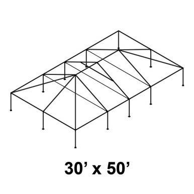 30' x 50' Classic Frame Aluminum Single Tube 10' Pole and Fitting Kit, illustration of a large outdoor canopy frame with aluminum poles and fittings for easy assembly.