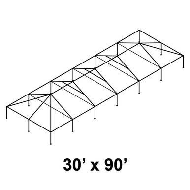 30' x 90' Classic Frame Aluminum Single Tube 7' Pole and Fitting Kit, image showing a large, rectangular outdoor canopy frame structure with multiple support poles and cross beams.