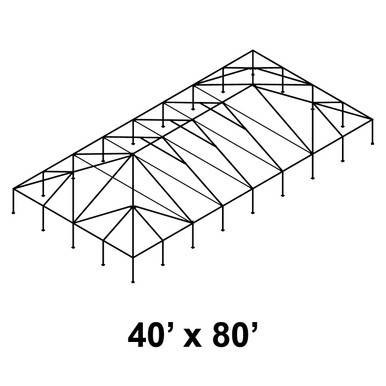 40' x 80' Classic Frame Aluminum Single Tube 10' Pole and Fitting Kit, detailed image of an outdoor metal structure with a rectangular shape and evenly spaced support poles.