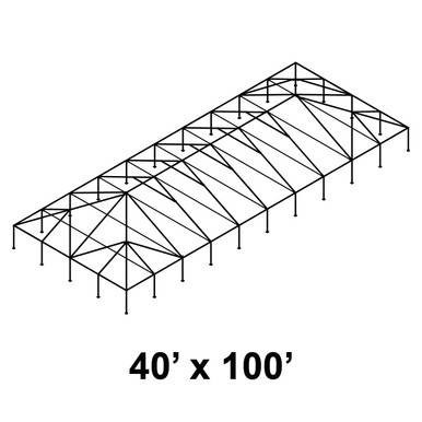 40' x 100' Classic Frame Aluminum Single Tube 12' Pole and Fitting Kit, image showing a metal-framed outdoor structure with a rectangular shape and multiple support beams.