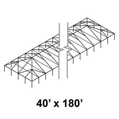 40' x 180' Classic Frame Aluminum Single Tube 7' Pole and Fitting Kit, image of a large outdoor sports or event tent frame structure with metal poles and fittings