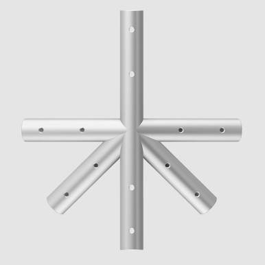 6 Way Hip Joint, metal orthopedic joint component with six connected branches, used in medical or rehabilitation equipment.