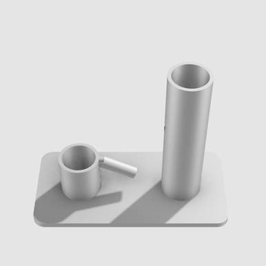 Master Series Base Plate, cylindrical metal base plate with attached component and upright tube.