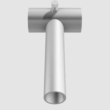 1 Way End Rail Fitting, metallic pipe joint with a T-shaped connector for end rail installation.