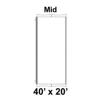 40' x 20' Master Series Frame Tent Mid, 16oz. Ratchet Top, Solid White, with labeled dimensions and product type.