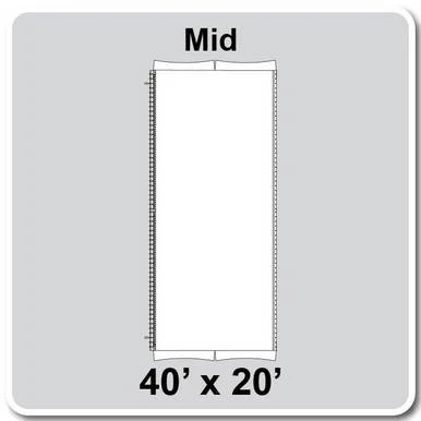40' x 20' Master Series Frame Tent Mid, 16oz. Ratchet Top, Solid White, with image depicting the mid section of the tent with clear measurements and specifications.
