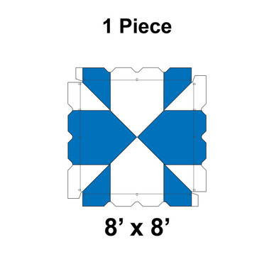 8' x 8' Classic Frame Tent, 1 Piece, 16 oz. Ratchet Top, White and Blue, unfolded template of the tent's top panel showing the layout and color scheme.