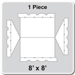 8' x 8' Gable Frame Tent, 1 Piece, 16 oz. Ratchet Top, White and Red, top-down view showing the outline of the tent structure with side flaps.