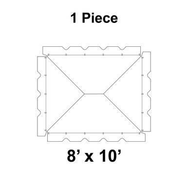 8' x 10' Classic Frame Tent, 1 Piece, 16 oz. Ratchet Top, Solid White, technical schematic showing top view with measurements