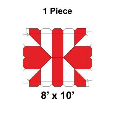 8' x 10' Classic Frame Tent, 1 Piece, 16 oz. Ratchet Top, White and Red, with a banded pattern and sturdy frame structure.