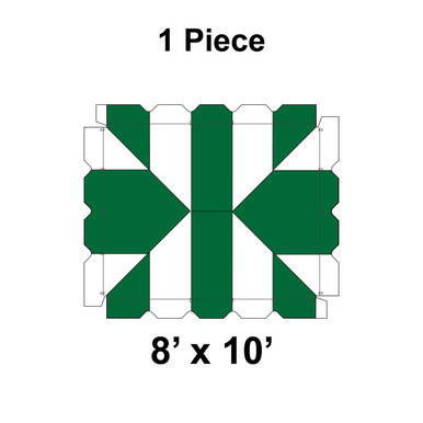8' x 10' Classic Frame Tent, 1 Piece, 16 oz. Ratchet Top, White and Forest Green, with a graphic diagram showing the tent's rectangular shape and color scheme.