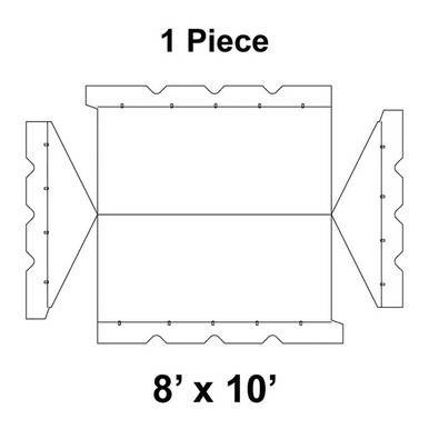 8' x 10' Gable Frame Tent, 1 Piece, 16 oz. Ratchet Top, Solid White, top view diagram showing the structure and dimensions of the outdoor canopy tent.