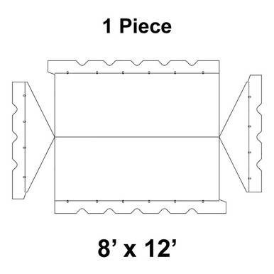 8' x 12' Gable Frame Tent, 1 Piece, 16 oz. Ratchet Top, Solid White, technical schematic diagram showing the top view with dimensions and mounting details.