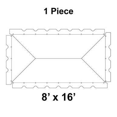 8' x 16' Classic Frame Tent, 1 Piece, 16 oz. Ratchet Top, Solid White, top view diagram of the tent's layout and structure.