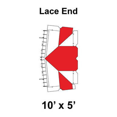 10' x 5' Classic Frame Tent Lace End, 16 oz. Ratchet Top, White and Red, with detailed diagram of the lace end section.