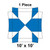 10' x 10' Master Series Frame Tent, 1 Piece, 16 oz. Ratchet Top, White and Blue, diagram of the tent with blue and white panels and fold lines.