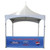 Pinnacle Rail Curtain Fitting, image of a white and blue outdoor event tent with the logo and sponsorship banners