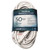 50' White Extension Cord 12/3, coiled outdoor extension cord with a white color and an American-style plug and socket.