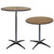 36" Round Pedestal Table, image showing two tables with wooden tops and metal pedestal bases