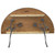 Celina Tent 60" Semi Round Wood Table, underside view showing foldable metal legs and wooden surface.